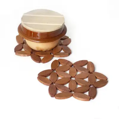 Bamboo Flower Pot Stand Set of 2 | For Hot Pots, Stone Bowls, and Cooking Vessels