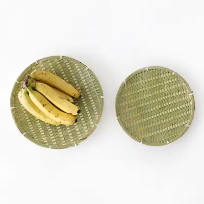 Premium Bamboo Round Serving Tray with Outer Rim (Soba Plate, Vegetable Plate, Tempura Basket, Japanese Tableware)