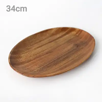 34cm Acacia Low Oval Wooden Plate