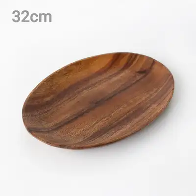32cm Acacia Low Oval Wooden Plate (Aesthetic Camping Dish Home Cafe Plate Fruit Plate Tray)