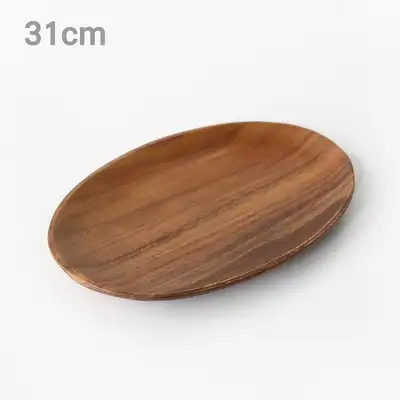 31cm Acacia Low Oval Wooden Plate (Aesthetic Camping Dish Home Cafe Plate Fruit Plate Tray)