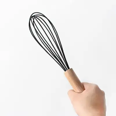 Black Wood Handle Silicone Whisk | Whipped Cream Meringue Whipping Tool