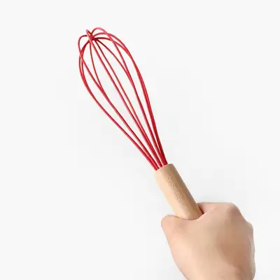 Red Wood Handle Silicone Whisk | Whipped Cream Egg Whipping Tool