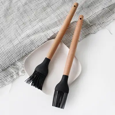 Black Wood Handle Silicone Brush | Marinade Brush Oil Brush Seaweed Brush