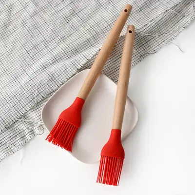 Red Wood Handle Silicone Brush | Seasoning Brush Seaweed Brush Oil Brush