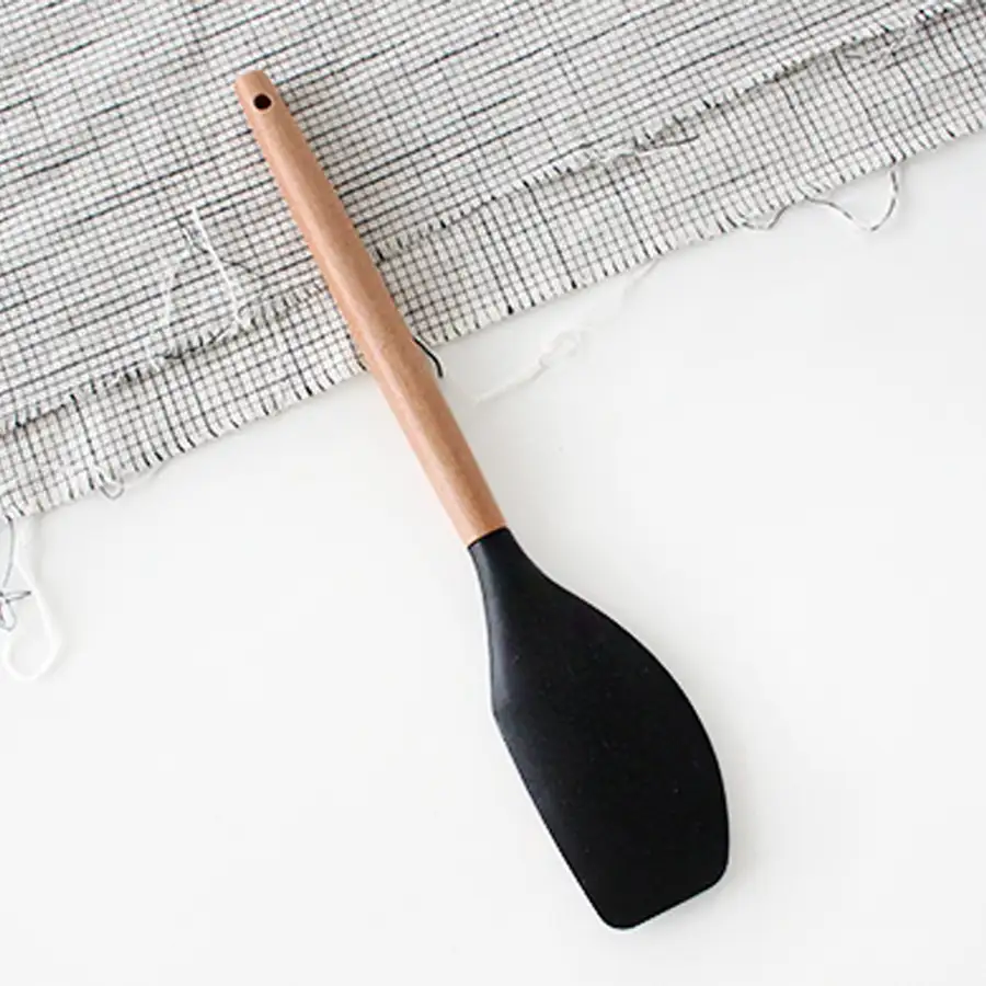 Black Wood Handle Silicone Scraper | Wooden Spoon Spatula — 1