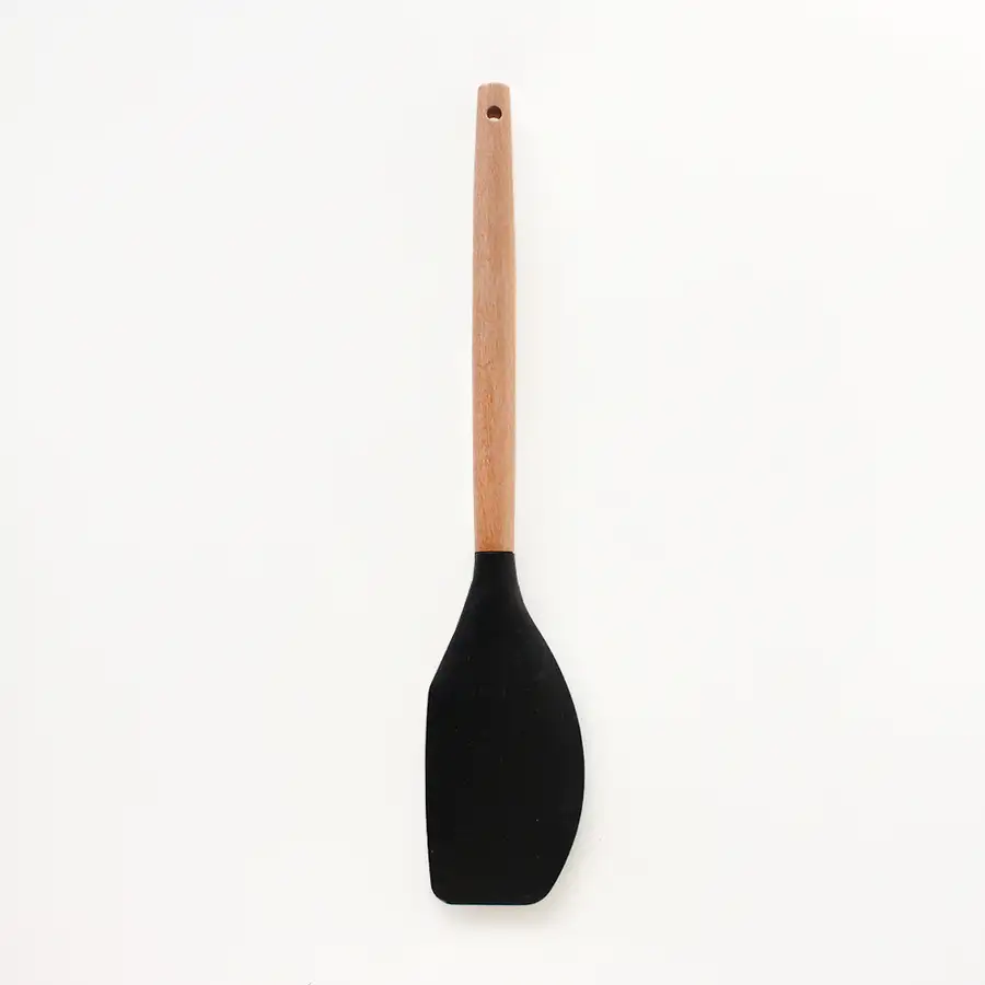 Black Wood Handle Silicone Scraper | Wooden Spoon Spatula — 2