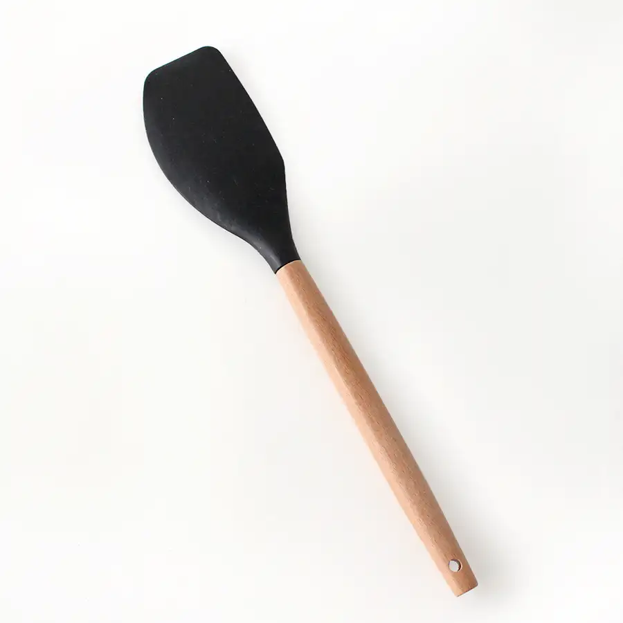 Black Wood Handle Silicone Scraper | Wooden Spoon Spatula — 3