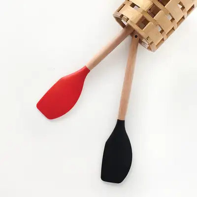 Wood Handle Silicone Scraper | Wooden Spoon Dough Spatula