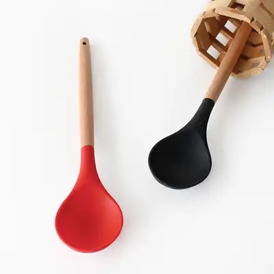 Wood Handle Oval Silicone Stir-Fry Spatula | Wooden Spoon