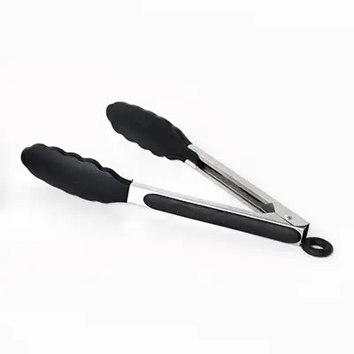Black Stainless Steel Silicone Tongs | Cooking Kitchen Camping Pasta Buffet