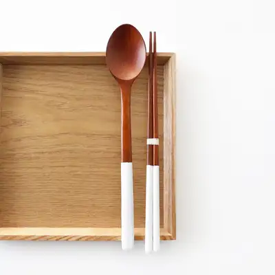 White Rose Wood Wooden Spoon and Chopsticks Set (Natural Wood Spoon Chopsticks Korean Japanese Utensils Gift Couple Cutlery)
