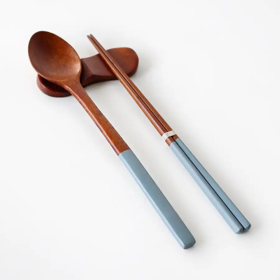Blue Rose Wood Wooden Spoon and Chopsticks Set (Wood Spoon Chopsticks Korean Japanese Tableware Gift Cutlery) — 1