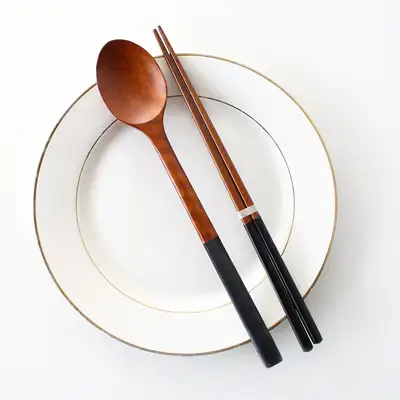 Black Rose Wood Wooden Spoon and Chopstick Set (Natural Wood Utensils Korean and Japanese Tableware Gift)