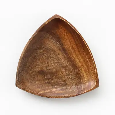 24cm Acacia Wood Triangular Wooden Plate (Aesthetic Camping Wood Bowl Home Café Plate Fruit Dish Tray)