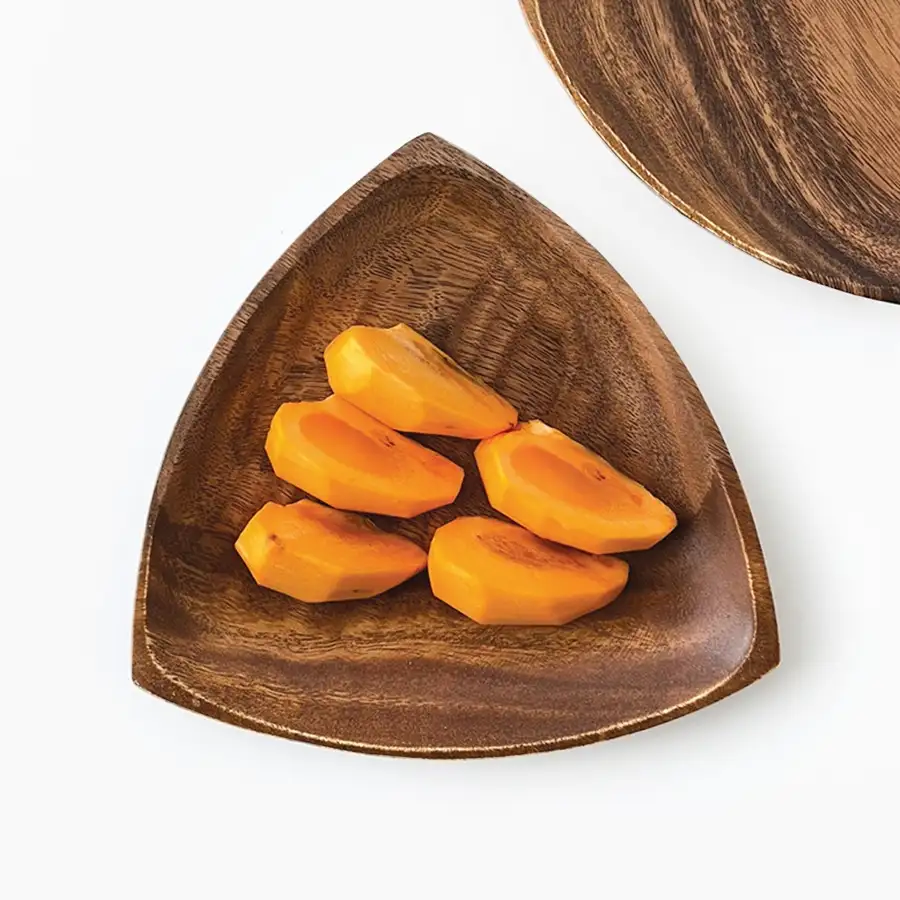 20cm Acacia Wood Triangular Wooden Plate (Aesthetic Camping Wood Bowl Home Café Plate Fruit Dish Tray) — 1