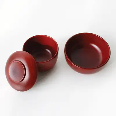 Lacquered Wood Rice Bowl & Soup Bowl Set | Natural Wood Tableware