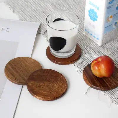 Acacia Wood Coaster Round - Natural Wood Coaster Tray Wooden Tea Coaster Cup Mat Aesthetic Home Cafe