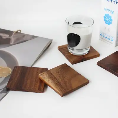 Acacia Wood Coaster Square - Natural Wood Coaster Tray Tea Coaster Cup Coaster Aesthetic Home Cafe