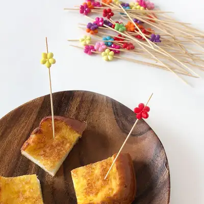 Bamboo Acrylic Flower Fruit Picks 100P (Disposable Bento Lunch Decoration Picks Dessert Mini Fork Home Party Cocktail Picks)