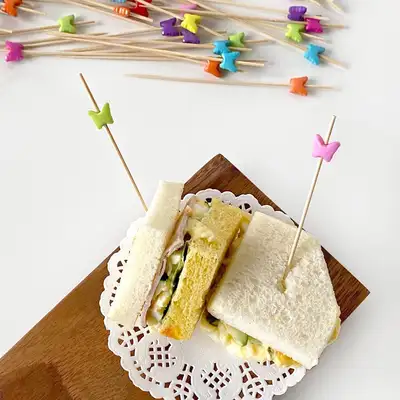 Bamboo Butterfly Fruit Pick 100 Pack (Disposable Bento Deco Pick Dessert Fork Home Party Cocktail Pick Pretty Mini Fork)
