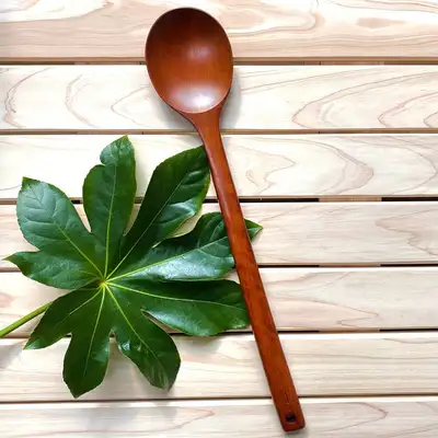 Rose Wood Round Lacquered Wok Spatula 409 (Restaurant Wooden Stir-Fry Spoon Turning Spatula Multi-Purpose Wood Spatula Long Spoon)