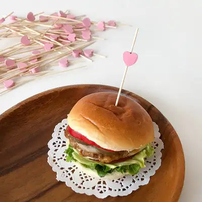 Pink Heart Bamboo Color Fruit Picks 100P Hamburger Sandwich Fork Bento Picks
