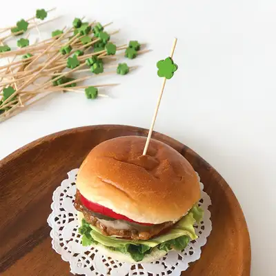 Green Flower Bamboo Color Fruit Pick Skewer 100P Sandwich Cocktail Pick