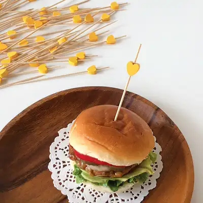 Yellow Heart Bamboo Color Fruit Picks Skewers 100P Hamburger Sandwich Mini Fork Bento