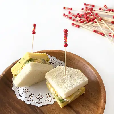 Bamboo Knot Fruit Pick Red 100-Pack (Disposable Bento Deco Pick Dessert Pretty Mini Fork Home Party Cocktail Pick)