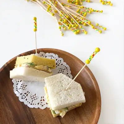 Bamboo Knot Fruit Pick Yellow 100 Pack (Disposable Bento Box Deco Pick Dessert Pretty Mini Fork Home Party Cocktail Pick)