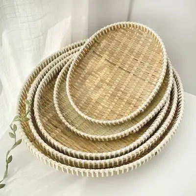 Coiling 5-Piece Bamboo Sieve Set Oval Colander Basket