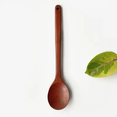 Camphor Wood Lacquered Round Stir-Fry Spatula 34 cm Natural Wood Cooking Spoon