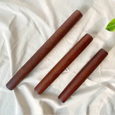 Rose Wood Lacquered Wooden Rolling Pin 2-Piece Set (Dumpling Wrapper, Bread Dough, Noodle Dough, Flour Dough Rolling Pin, Acupressure Stick)