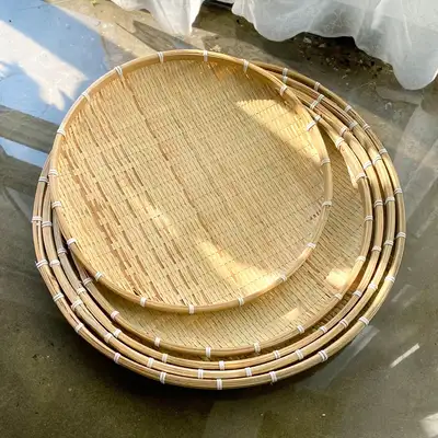 5-Piece Bamboo Drying Basket Set 40×60cm | Traditional Holiday Sieve Basket Vegetable Dryer