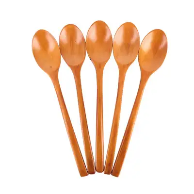 Natural Lacquer Small Wooden Spoon 5-Piece Set | Dessert Wood Spoon