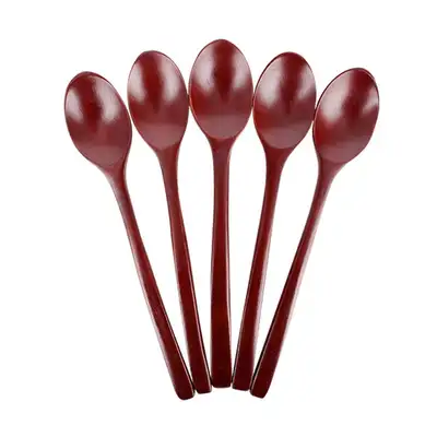 Brown Lacquer Small Wooden Spoon 5P | Mini Wood Spoon Dessert