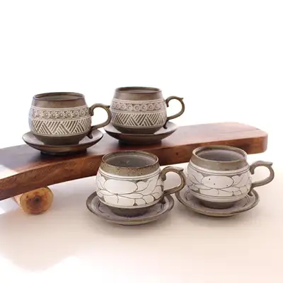 粉青磁 2人用コーヒーカップセットA