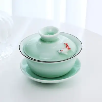 高級グリーン魚蓋碗