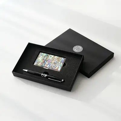 (2種)高級ギフト用螺鈿漆器オーロラ名刺ケースM+ギフトボールペン