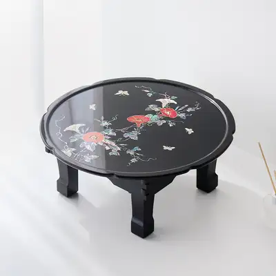 螺鈿漆器 朝顔 彩花 花楕円 折りたたみ式 螺鈿卓 45cm
