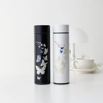 螺鈿漆器 蝶の庭園 ステンレス 貝殻タンブラー 500ml