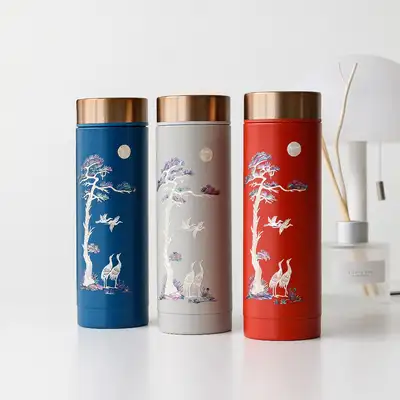 螺鈿漆器 長寿鶴 ステンレス 貝殻タンブラー 300ml