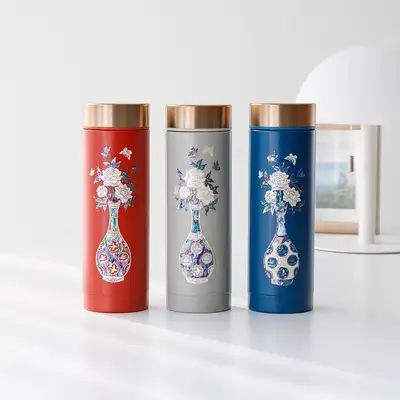 螺鈿漆器花瓶図ステンレス貝殻タンブラー 300ml