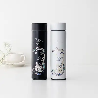 螺鈿漆器カササギ虎 ステンレス貝殻タンブラー 500ml