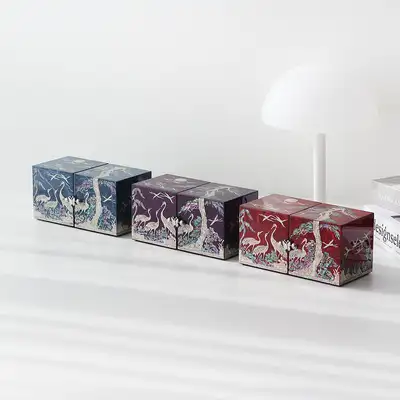 螺鈿漆器 韓紙 双合 貝殻ジュエリーボックス(中) 松鶴