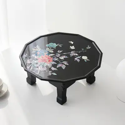 螺鈿漆器 12角牡丹花彩絵 折りたたみ式貝殻卓45センチ