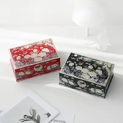 螺鈿漆器 牡丹花園 2段 螺鈿宝石箱 24センチ