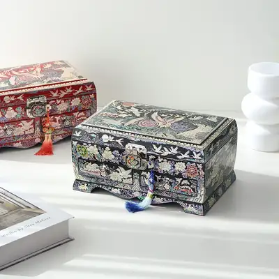 （ラングジェ）螺鈿漆器 松鶴 転がり 特大 引き出し 螺鈿ジュエリーボックス