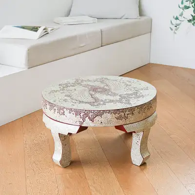 螺鈿漆器 李朝 孔雀 円形 貝殻卓 テーブル 50cm